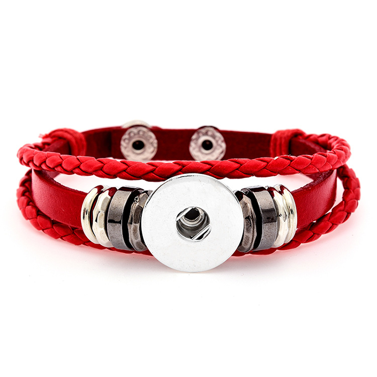 Retro Handmade Braided Leather Snap Button Bangles fit 18MM Snaps for Women Men Buttons Jewelry