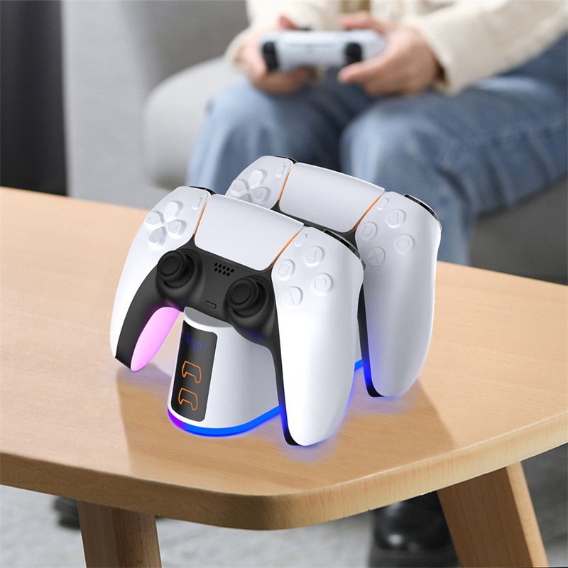 PS5 Handle Chargeur Colorful Glow Grow Dual Charge Charge Fast Charge LED avec des jeux de chargement de siège léger