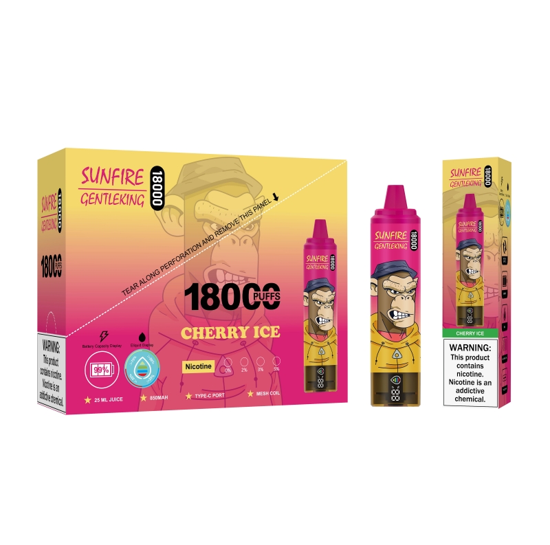 Factory Sunfire Digital Box 18000 Puffs 18k Vape Disposable 12k 15k 20k 850mAh Batterie Type-C Charge 25 ml Ejuice avec et écran d'affichage 10 saveurs 0% 2% 3% 5% E Cigarette