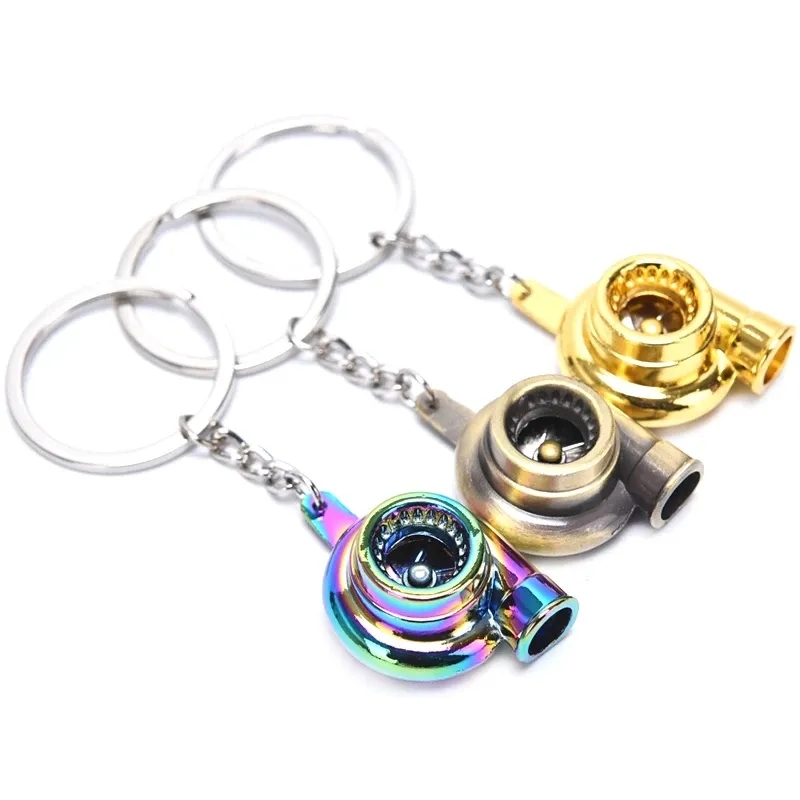 Metal Turbo Keychain Molling rolando girando a parte automática modelo turbina turbocompressor anel de corrente de chave 7 cores