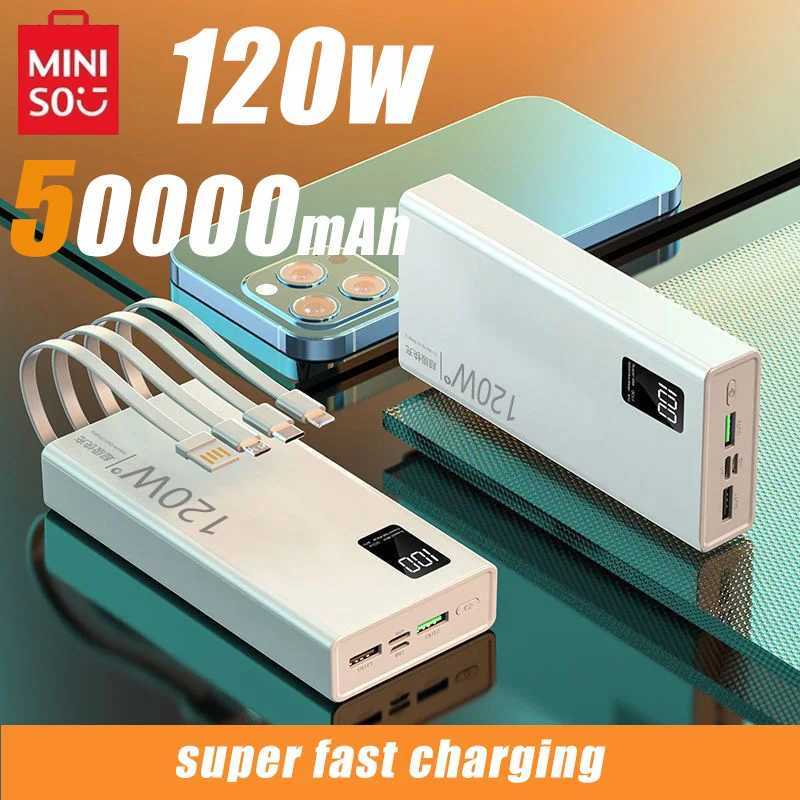 Cell Phone Power Banks Miniso 120W 50000mAh High Capacity Power Pack 4-in-1 Fast Charging Power Pack Portable Battery Charger J240428