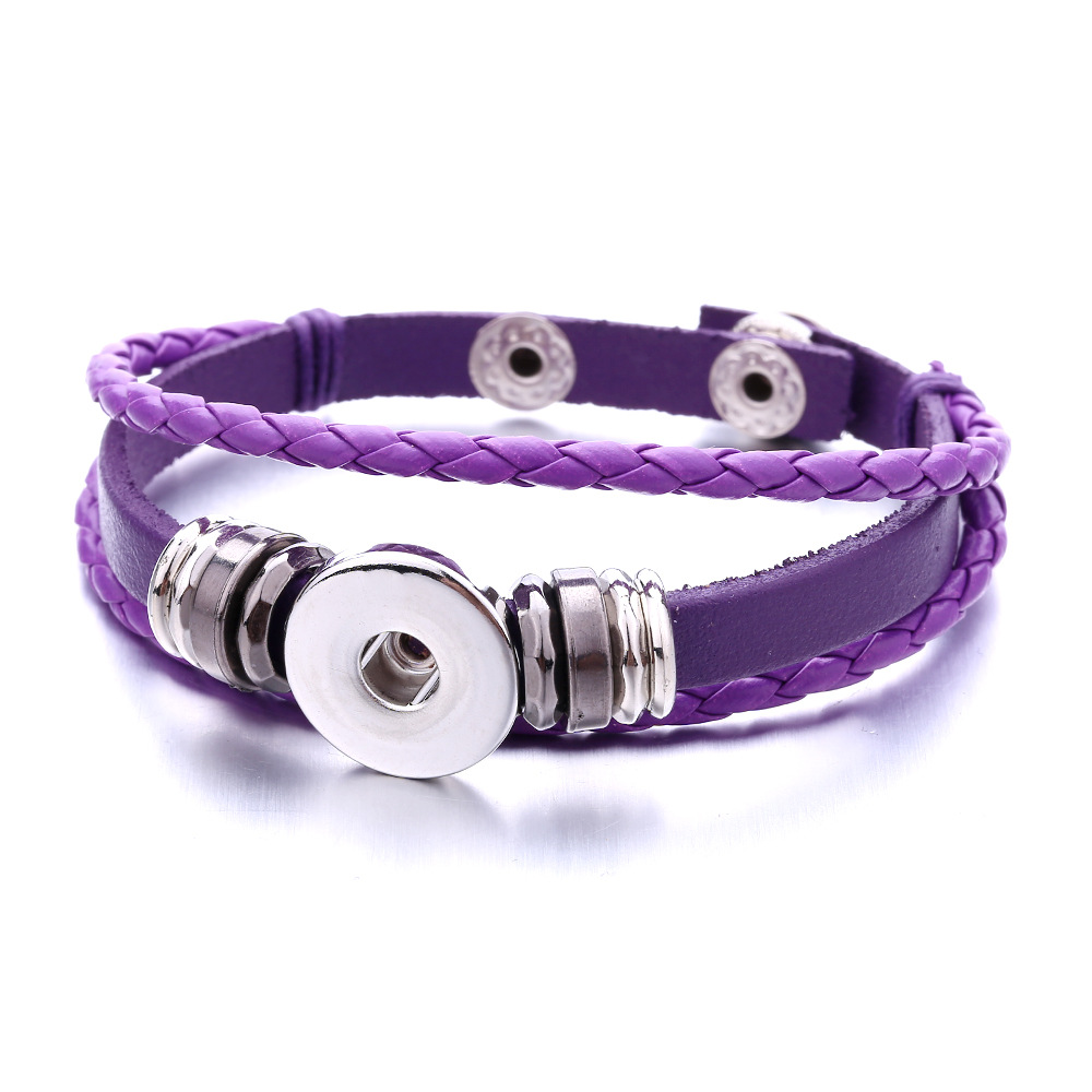 Retro Handmade Braided Leather Snap Button Bangles fit 18MM Snaps for Women Men Buttons Jewelry