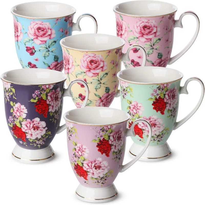 Mokken Btat Coffee Cup 12 oz Floral Cup Ceramic Bone China Tea Cup Coffee Cup Set grote koffiekopje J240428