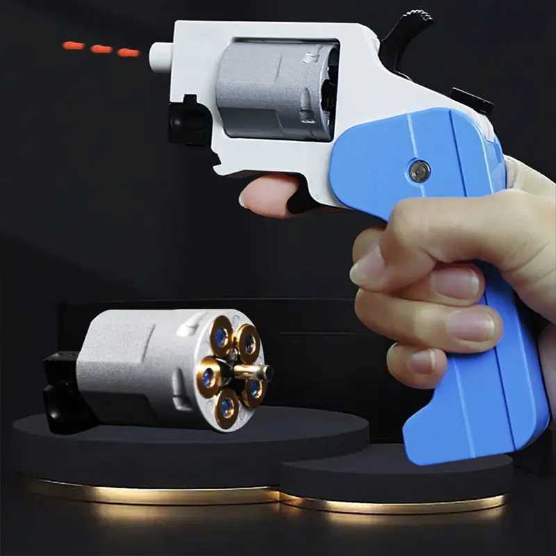 Gun Toys Kid Revolver Gun Pistool Phantom Vervorming Vouwen Soft Bullet Gun Metal Gun speelgoed Model voor volwassenen Collectie Boys Fake Gun Toy T240428