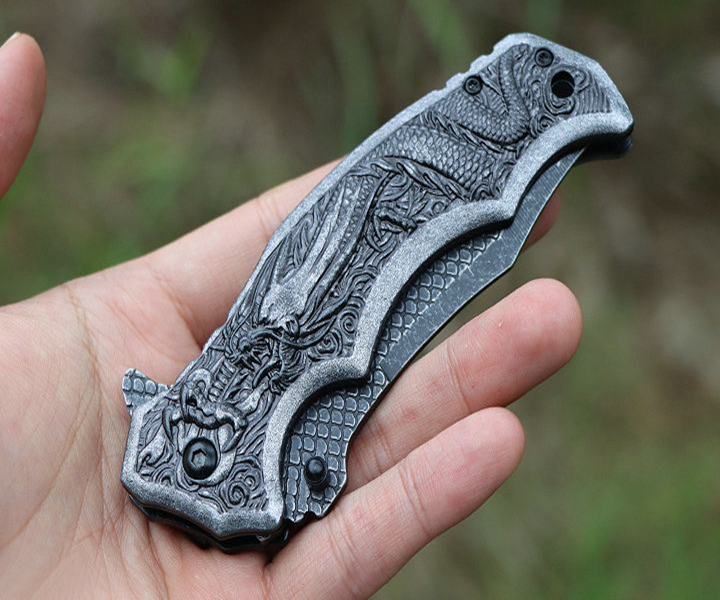 Dark Dragon Tactical Folling Knife 440C Stone Wash Blade Stalen handvat Camping Hunting Begeleide Flipper Pocket Knives