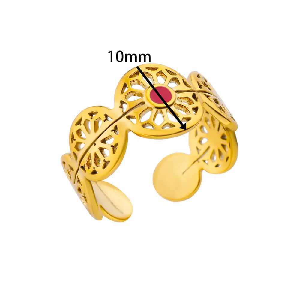 Anelli di nozze olio rosso vintage ename anello in acciaio inossidabile cavo donne fiore oro a coppia aperta di anelli gioielli donne spedizioni gratuite