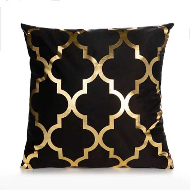 Cushion/Decorative Black cushion cover geometric s case super soft short velvet gold printed fireworks case sofa home decor funda cojin