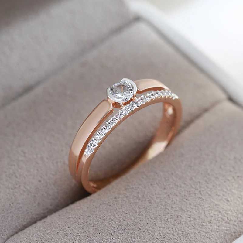 Bandringe Kinel Luxus natürlicher Zirkonring für Frauen 585 Roségold Silber Set Ultra Dünn Design täglicher Braut Hochzeit Schmuck Q240427