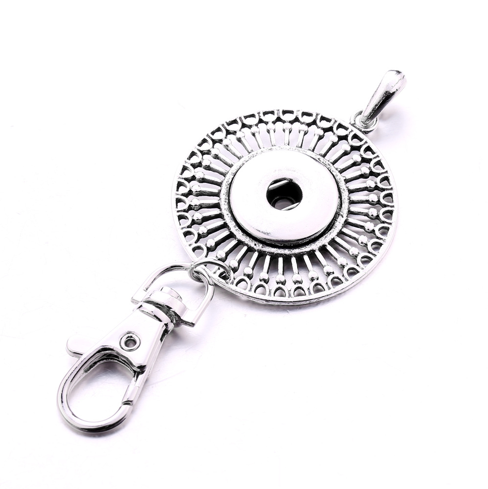 Classe de homard Hollow Round Alloy Metal Rhingestone Key Chains Jewelry Bouton Snap 18 mm Key Ring Keyring