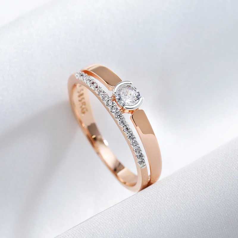 Band Rings Kinel Luxury Natural Zircon Ring for Women 585 Rose Gold Silver Mixed Set Ultra Thin Design Daily Bride Wedding Jewelry Q240427