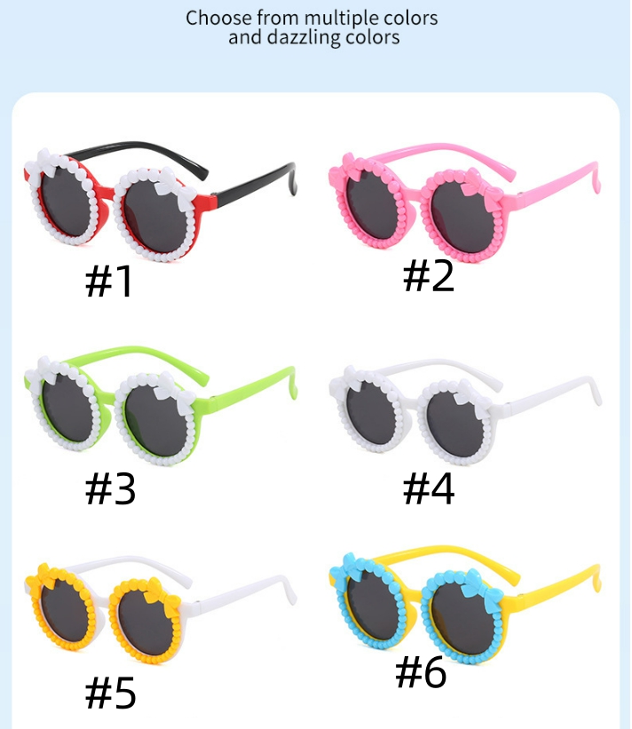 New Fashion Round Frame bow Pearl-set Sunglasses For Children UV Protection Colorful Sun Glasses For Girls Summer Outdoor Goggles