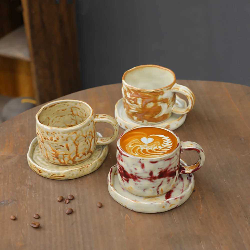 Canecas originais coffee caneca de café personalizado padrão de porcelana de porcelana com bandeja de 270 ml de utensílios de jantar para amigos j240428