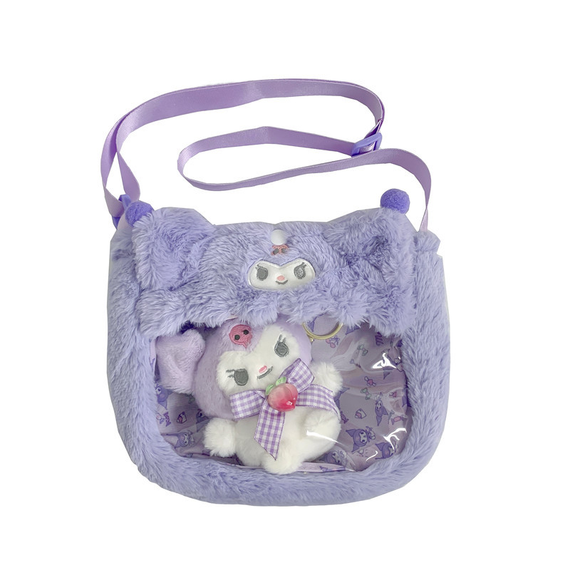 Women's New Cute Transparent PVC Kuromi Meile Yugui Plush Doll Doll Crossbody Bag