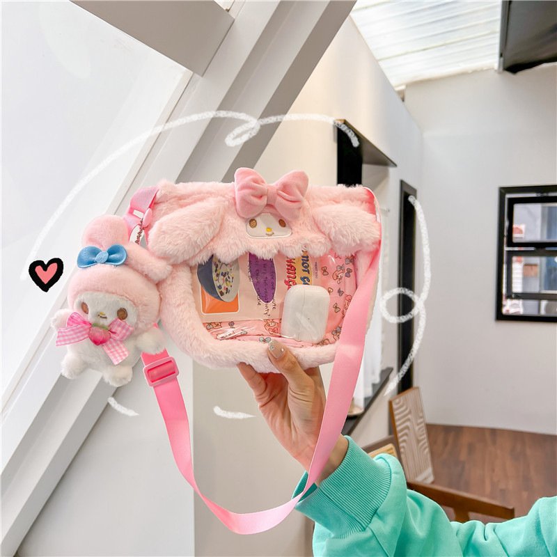 Women's New Cute Transparent PVC Kuromi Meile Yugui Plush Doll Doll Crossbody Bag