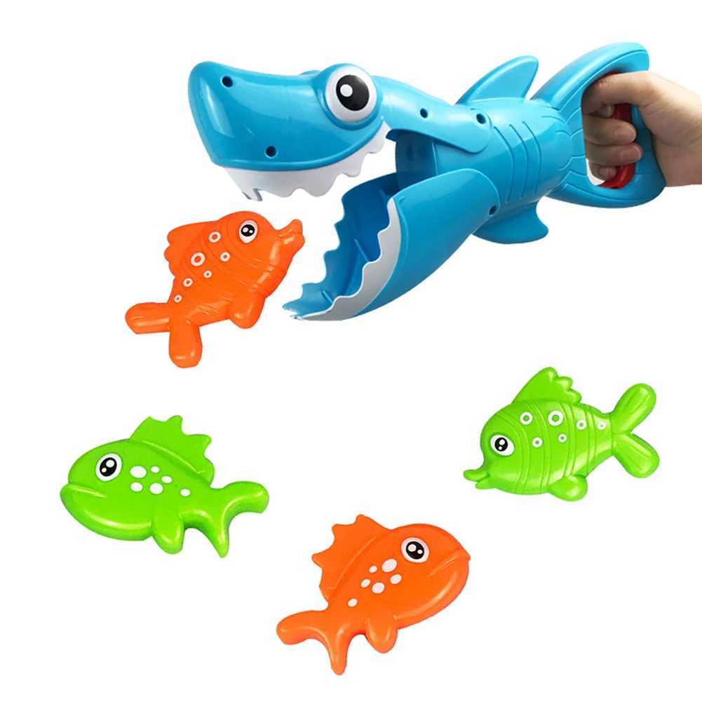 Baby Bath Toys Lustige Haifischgrabber -Bad Spielzeug für Jungen Mädchen fangen Spiel mit 4 Fischen Badewanne interaktiver Badepuzzle Fischereiwasserspielzeug