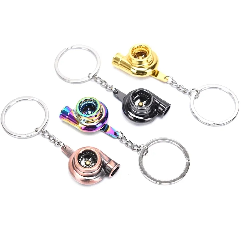 Metal Turbo Keychain Molling rolando girando a parte automática modelo turbina turbocompressor anel de corrente de chave 7 cores