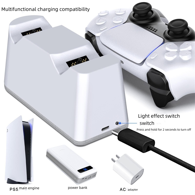 PS5 Handle Chargeur Colorful Glow Grow Dual Charge Fast Charge LED avec un jeu de chargement de siège léger