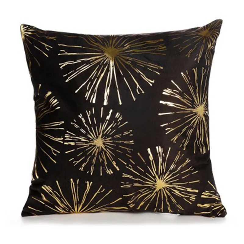 Kissen/dekorative schwarze Kissenbedeckung Geometrische Hülle super weiche kurze Samt Gold bedrucktes Feuerwerk Hülle Sofa Home Decor Funda Cojin Cojin