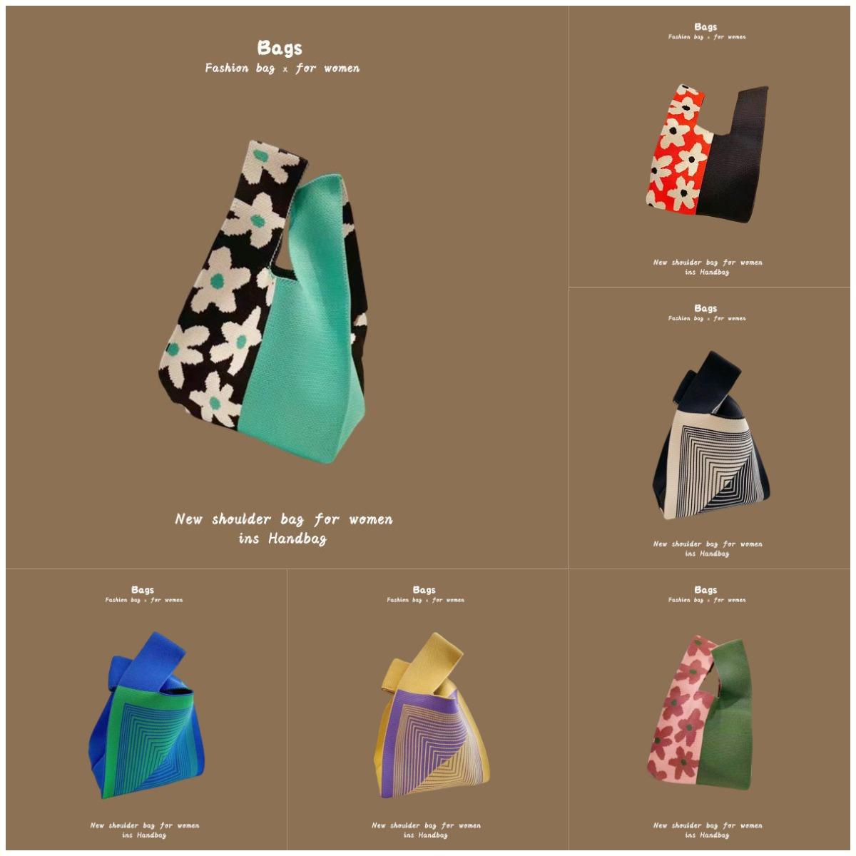 New Instagram influencer handbag, women's knitted sweater bucket bag, handbag, casual tote bag, lunch bag wholesale