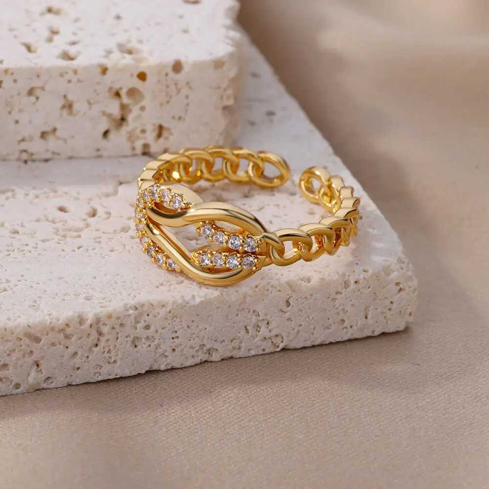 Wedding Rings Zircon Twist Rings For Women Gold Plated Stainless Steel Opening Twist Ring Wedding Party Aesthetic Jewelry Gift anillos mujer