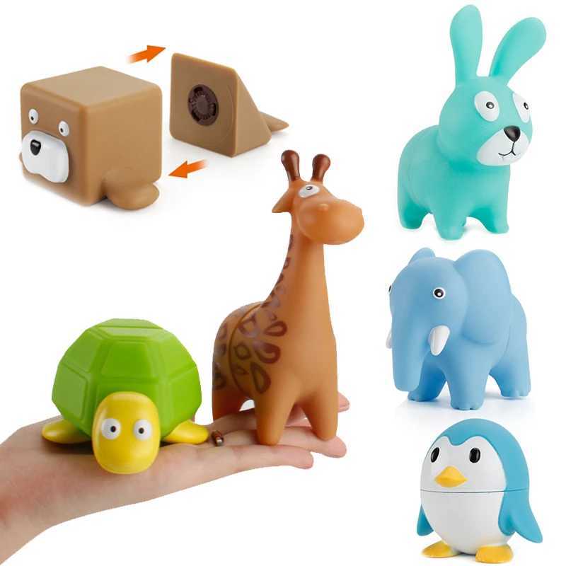 Brinquedos de banho bebê Baby 3D Animal Model Toys PVC Animal magnético Flutuante Bathtub Play Bath Bath Toys Early Education Shark Lion Girafa Brinquedo