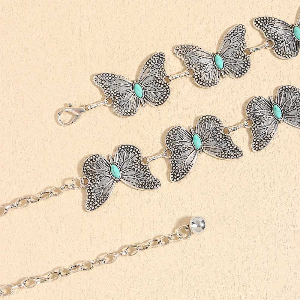 Waist Chain Belts Turquoise inlaid womens butterfly metal waist chain Fashion embellished dress superior simple body chain