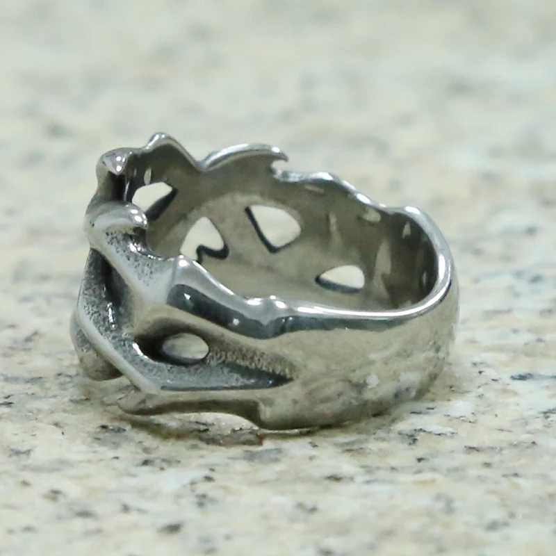 Bandringen Nieuwe trend verzilverde Hollow Thorn Rings voor mannen en vrouwen Hip Hop Punk Party Music Sieraden Q240427