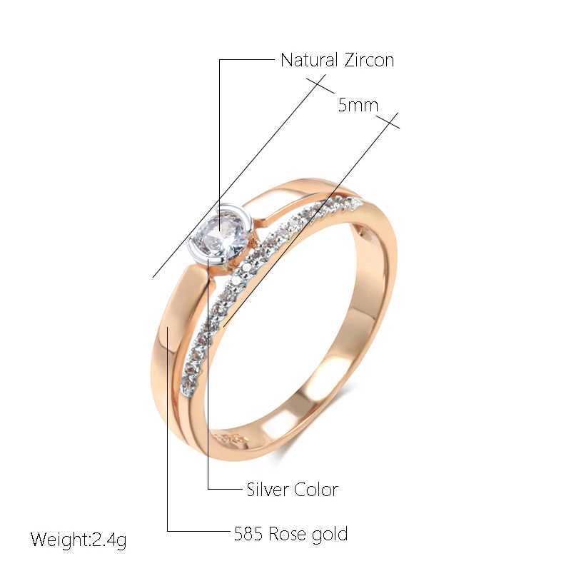 Anneaux de bande Kinel Luxury Natural Zircon Ring pour les femmes 585 Gold Silver Silver mixte Ultra Thin Design Daily Bride Wedding Jewelry Q240427
