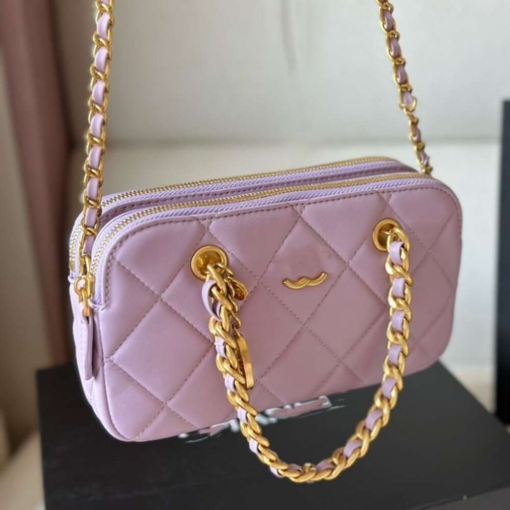 Lüks deri çanta tasarımcısı Kadın madeni para çift fermuarlı kamera çantası Yeni Lingge zinciri omuz crossbody el çantası kadın