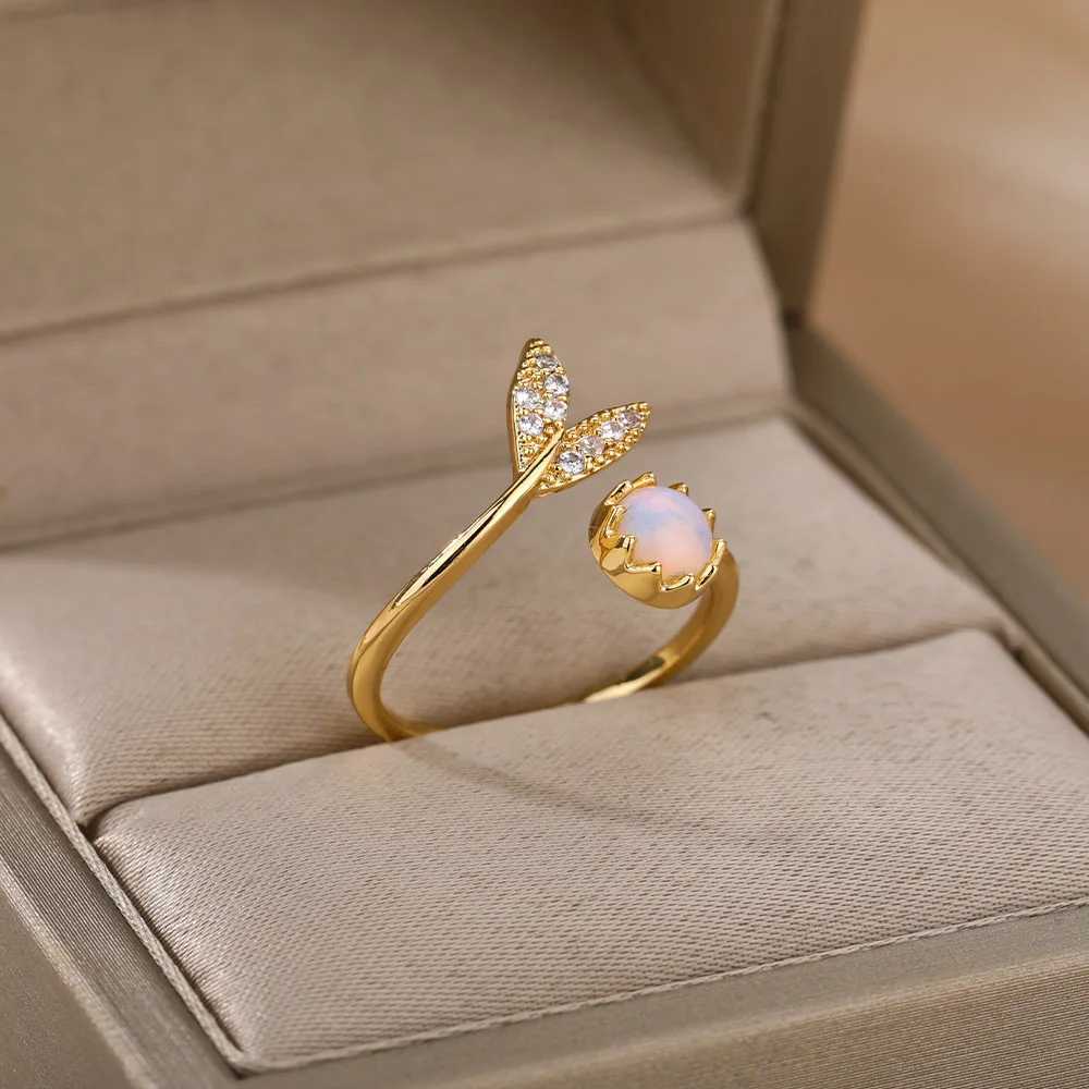 Eheringe Grace Opal Moon Ring Frauen Edelstahl Ehering Engagement Crescent Paar Ringe für Frauen Trendige Jewlery