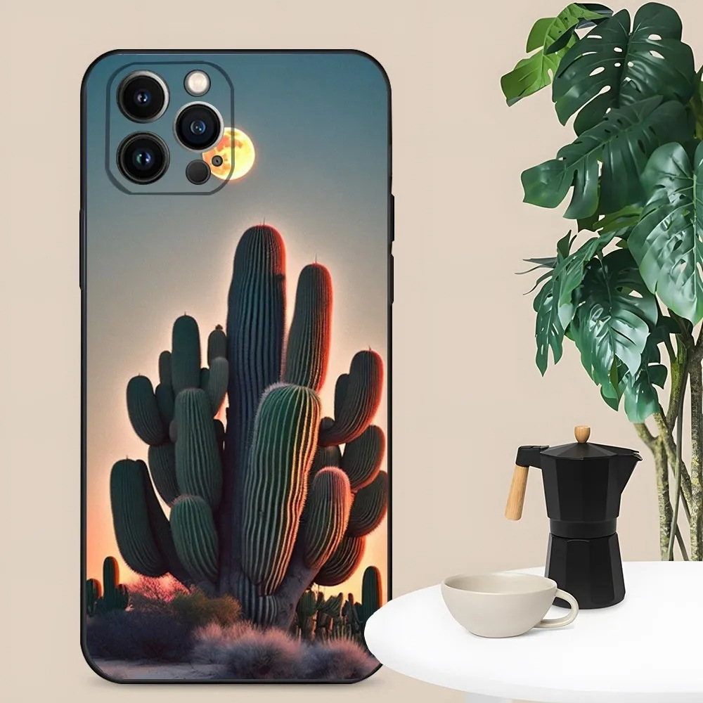 S24 Desert Cactus Soft TPU Cases For Iphone 15 Pro MAX 14 Plus 13 12 11 XR XS 8 7 Samsung S24 Ultra S23 Plus Plants Print Scenery Moon Mobile Phone Back Cover Skin