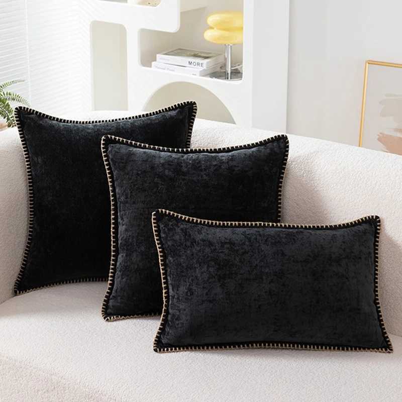 Kudde/dekorativ svart kudde täcker chenille kast täcker 30x50 cm dekorativa s för bäddsoffa sammet lyx soffa kuddar heminredning