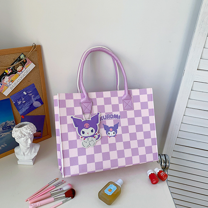 New Cartoon Kuromi Felt Tote Bag, Handbag, Zero Wallet, Grab Machine Doll Storage Bag