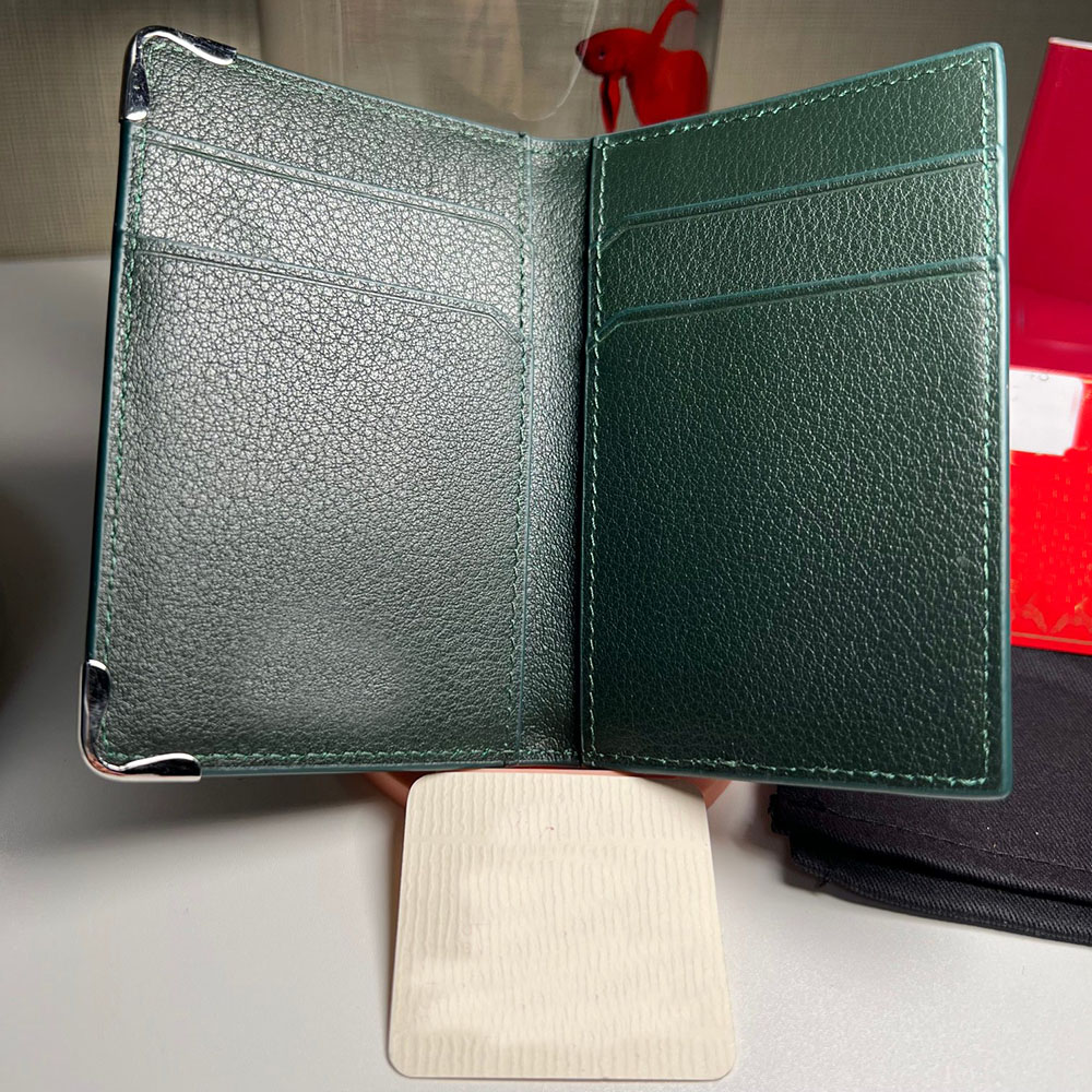 Porte-cartes de visite Pourse de luxe Designer Original Men's Wallet Credit Card Cuir authentique, 4 cartes Slots Metal Logo Back Card Slot Fashion Handsbag Dollar Wallet