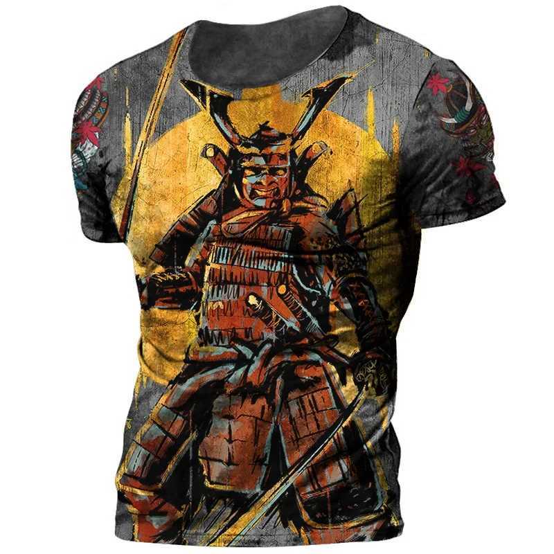 T-shirts voor heren Samurai Harajuku Gedrukte heren T-shirt Zomerronde Nek Korte slev trend Trend Tops TS Oversized kleding T-shirt voor mannen T240425