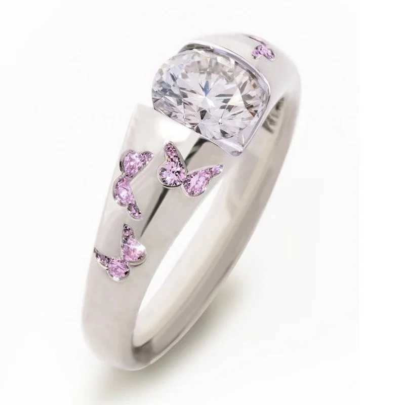 Bagues de mariage femmes créatives mode Ring papillon couleurs argentées incrustées de pierres de fiançailles en pierre blanche pour femmes bijoux de mariage nuptiale