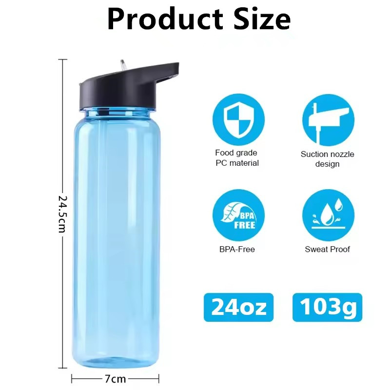 Reutilisable 24oz Plastic Sport Water Bottle acrylique Tobasses de gobelet Travel Brinking Juice Beverage SIPPY TUPS AVEC LES COURTES DE FLIP FLIP