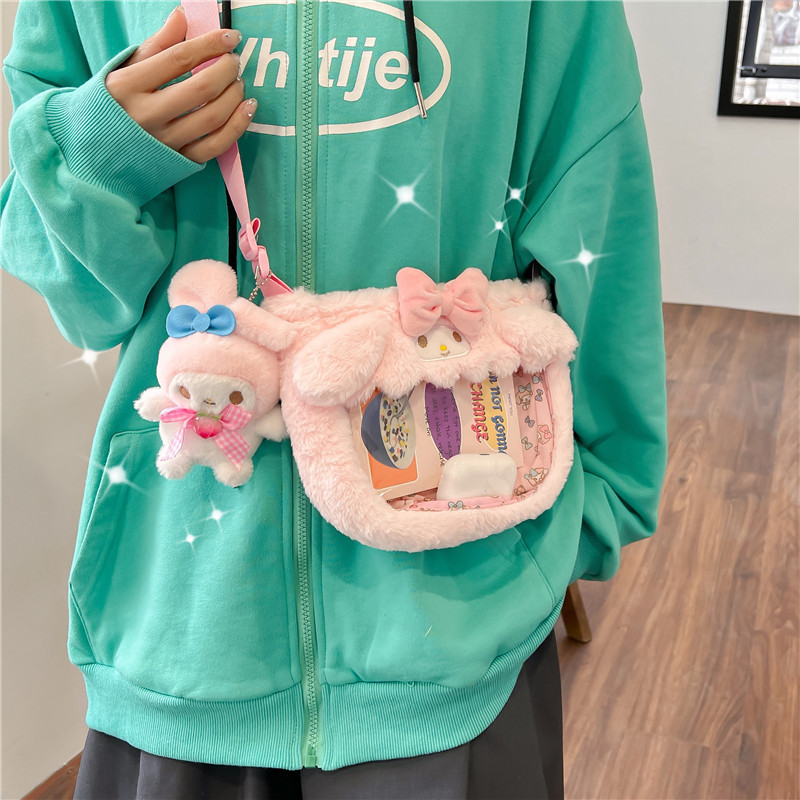 Women's New Cute Transparent PVC Kuromi Meile Yugui Plush Doll Doll Crossbody Bag