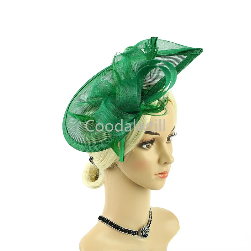 Sombrero de cóctel Fascinator de Sinamay Mujeres Flores de plumas Iglesia de la iglesia de boda Capilla de bodas Elegantes accesorios para el cabello