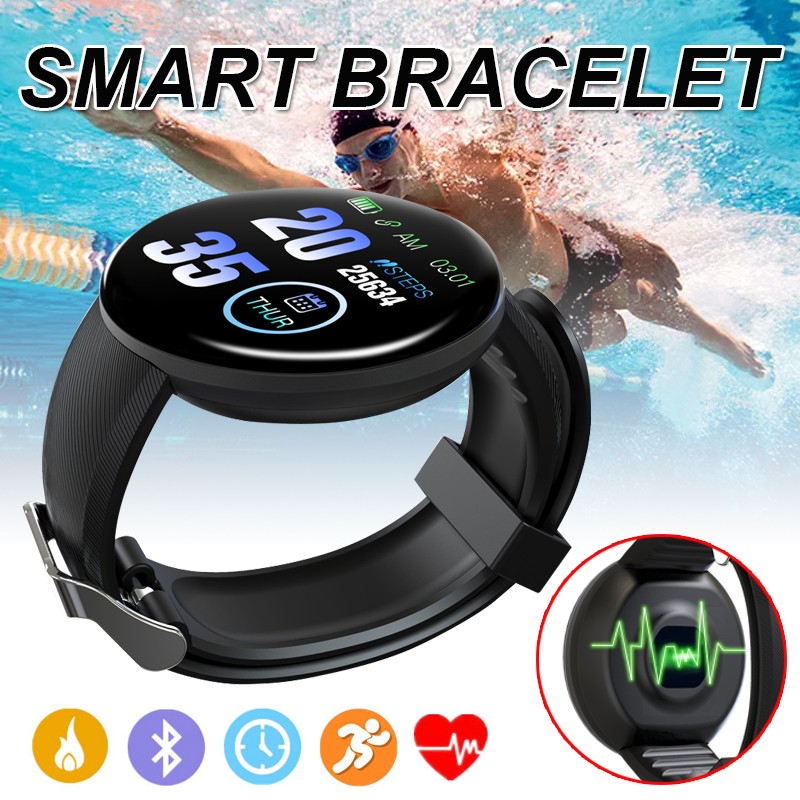 D18 SMART WACK HEARCH MONITER MENS KVINNERS SMARTWATCH RUND Fitness Digitala klockor för män Kvinnor Bandarmband