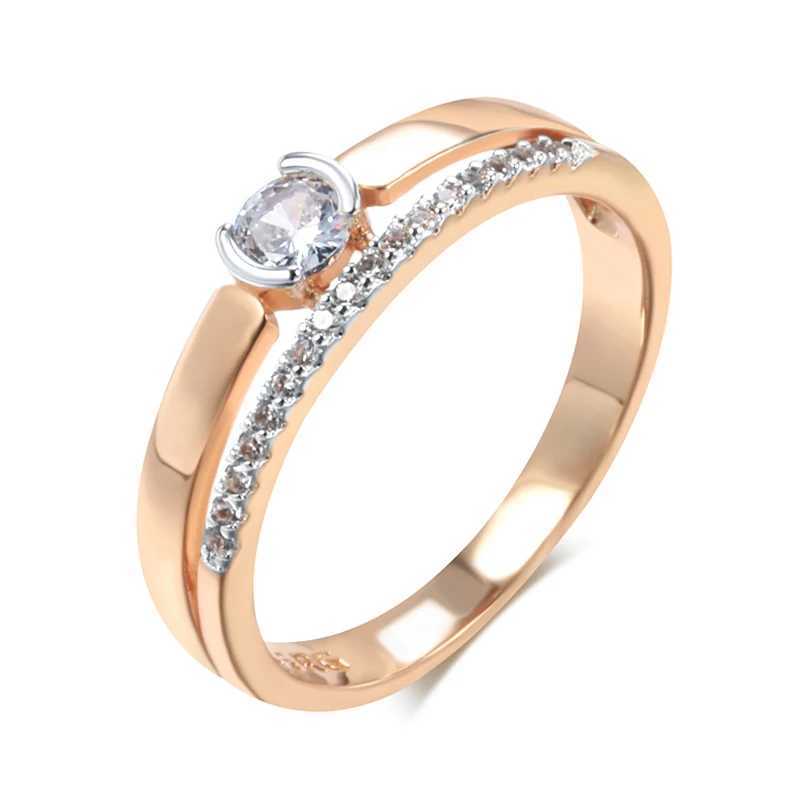 Anneaux de bande Kinel Luxury Natural Zircon Ring pour les femmes 585 Gold Silver Silver mixte Ultra Thin Design Daily Bride Wedding Jewelry Q240427