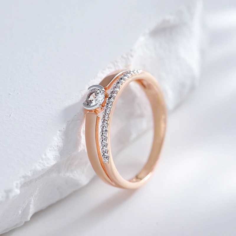 Band Rings Kinel Luxury Natural Zircon Ring for Women 585 Rose Gold Silver Mixed Set Ultra Thin Design Daily Bride Wedding Jewelry Q240427
