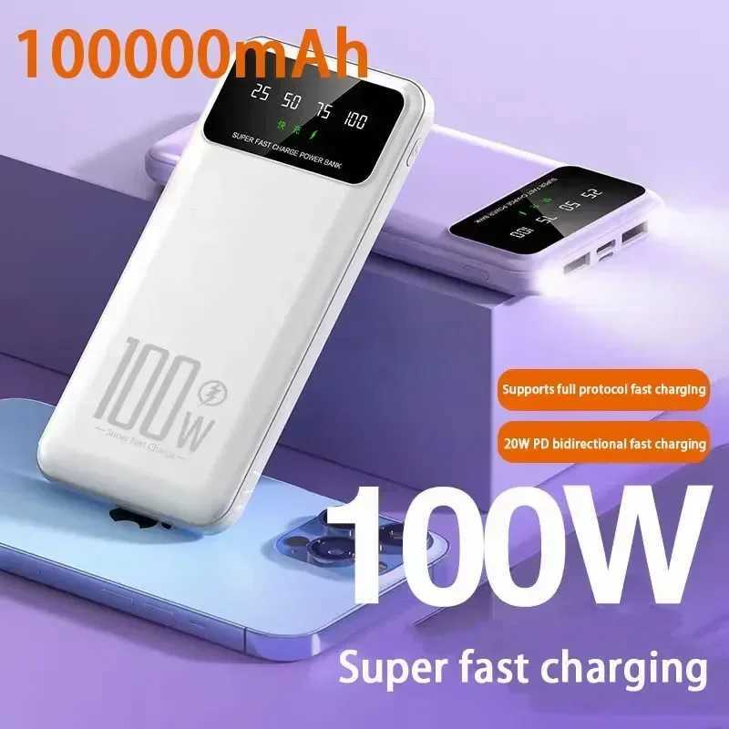 Zasilacze telefonu komórkowego 100000 mAh Pakiet zasilający 100W Ultra szybkie ładowanie przenośna zewnętrzna ładowarka akumulatorowa odpowiednia dla iPhone'a 14 13 Samsung Huawei Xiaomi Poverbank J24