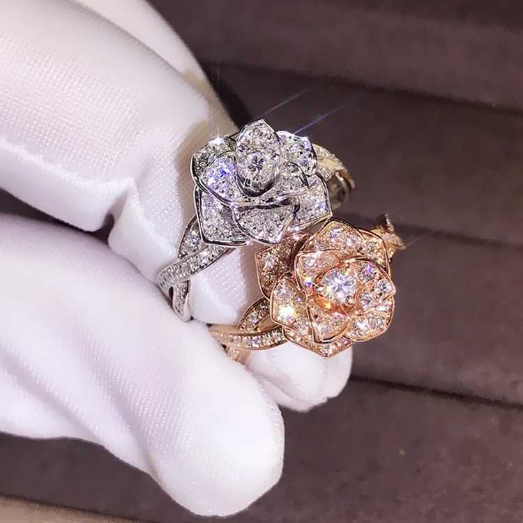 Bröllopsringar Ny Rose Gold Imitation Silver True Zircon Ring Rose Celebrity Girl Wedding Ring Wedding Engagement Rings for Women