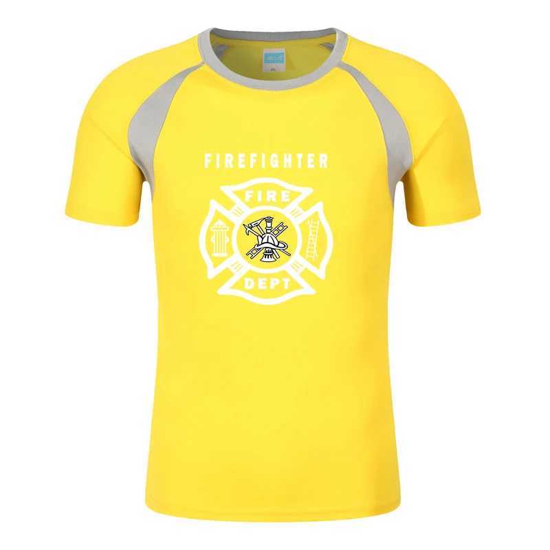 남자 티셔츠 소방관 구조 팀 프린팅 패션 2023 새로운 남성 모든 매치 빠른 건조 짧은 슬브 슬프 여름 통기성 티셔츠 Tops T240425