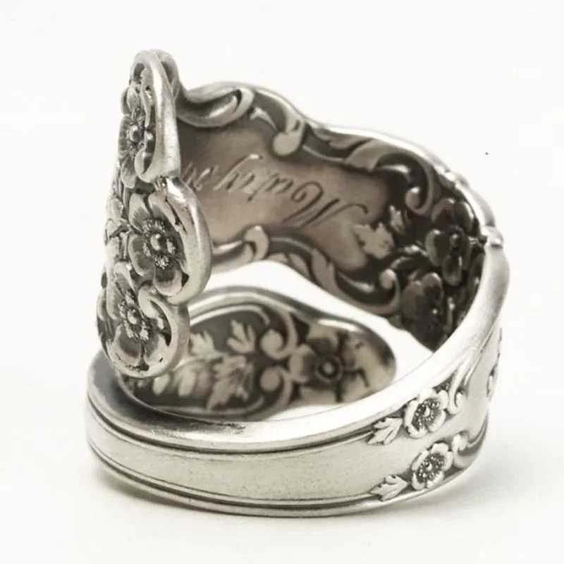 Wedding Rings Intage Handgemaakte gegraveerde rozenbloemringen voor vrouwen zilveren kleur lepel ring jubileum cadeau -verlovingsfeestje sieraden