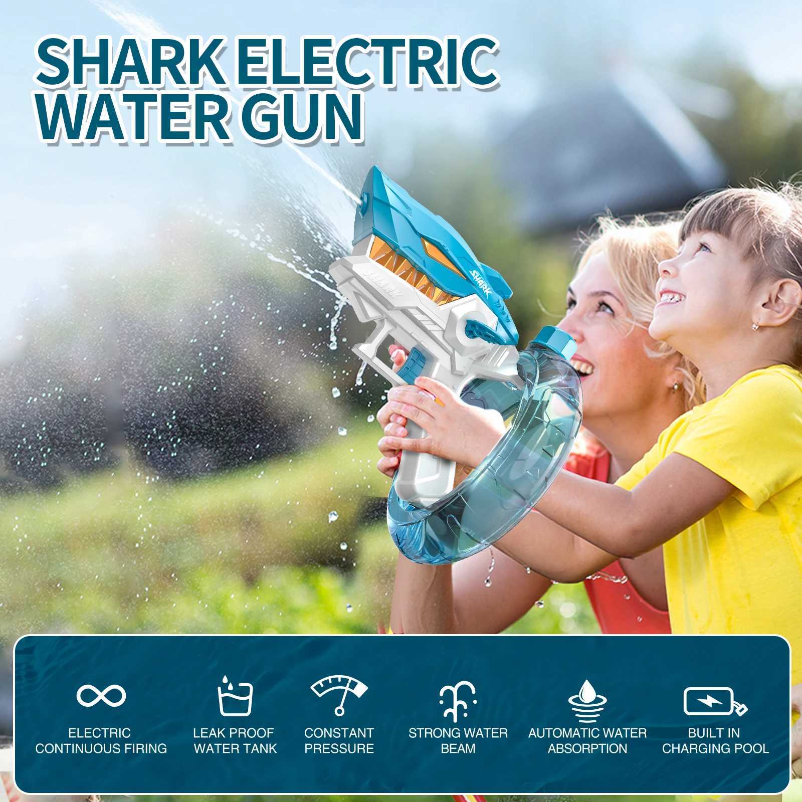 Gun Toys Electric Shark Water Gun Summer Watergun Game Guns Kinderen grote capaciteit krachtige Pistool Pool Strand Outdoor Games Toys Boys T240506