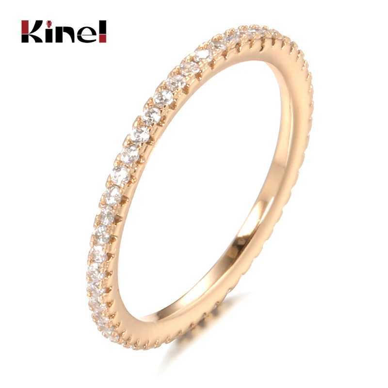 Anelli di banda Kinel New Arrivals 585 Rose Gold Micro a fila singola set di cera anello naturale zircone la festa di nozze femminile alla moda e squisito gioielli Q240427