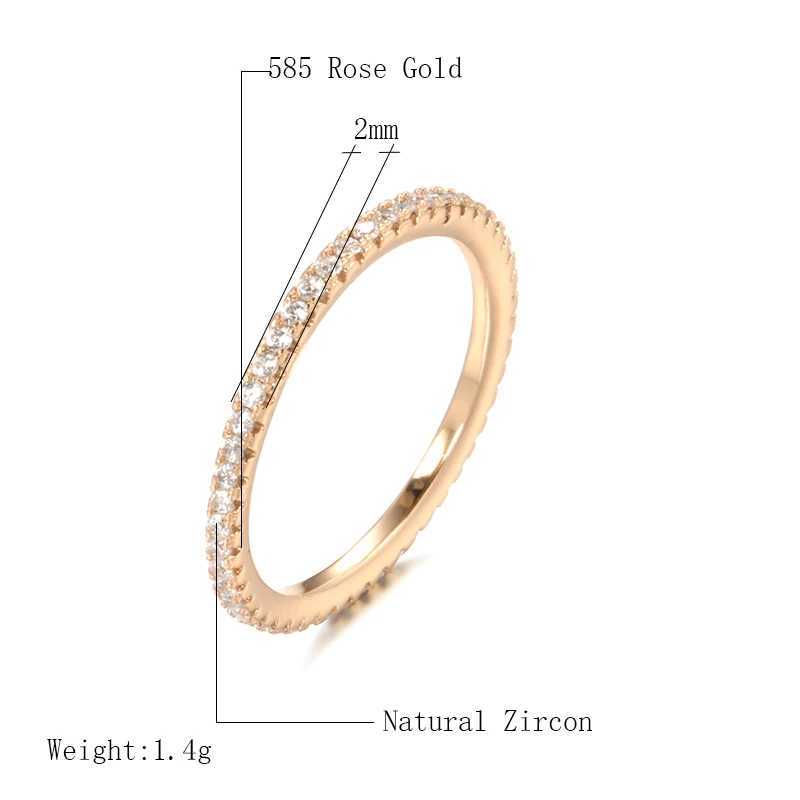 Band Rings Kinel New Arrivals 585 Rose Gold Single Row Micro Wax Set Natural Zircon Ring for Womens Wedding Party Fashionable and Exquisite Jewelry Q240427