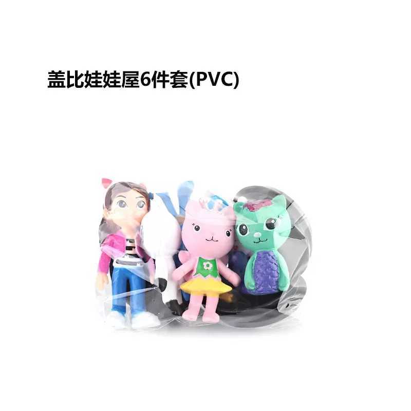 Actie speelgoedcijfers Set PVC Gabby Dollhouse Figuur Toy Mercat Cartoon Gepakte dieren Glimlachende Car Cat Hug Gaby Girl Dolls Kids Birthday Gifts T240428